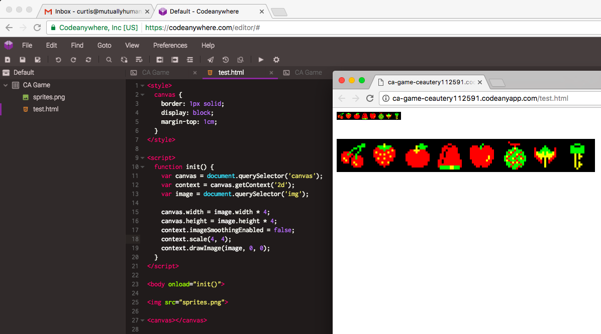 Screenshot of using the Codeanywhere site